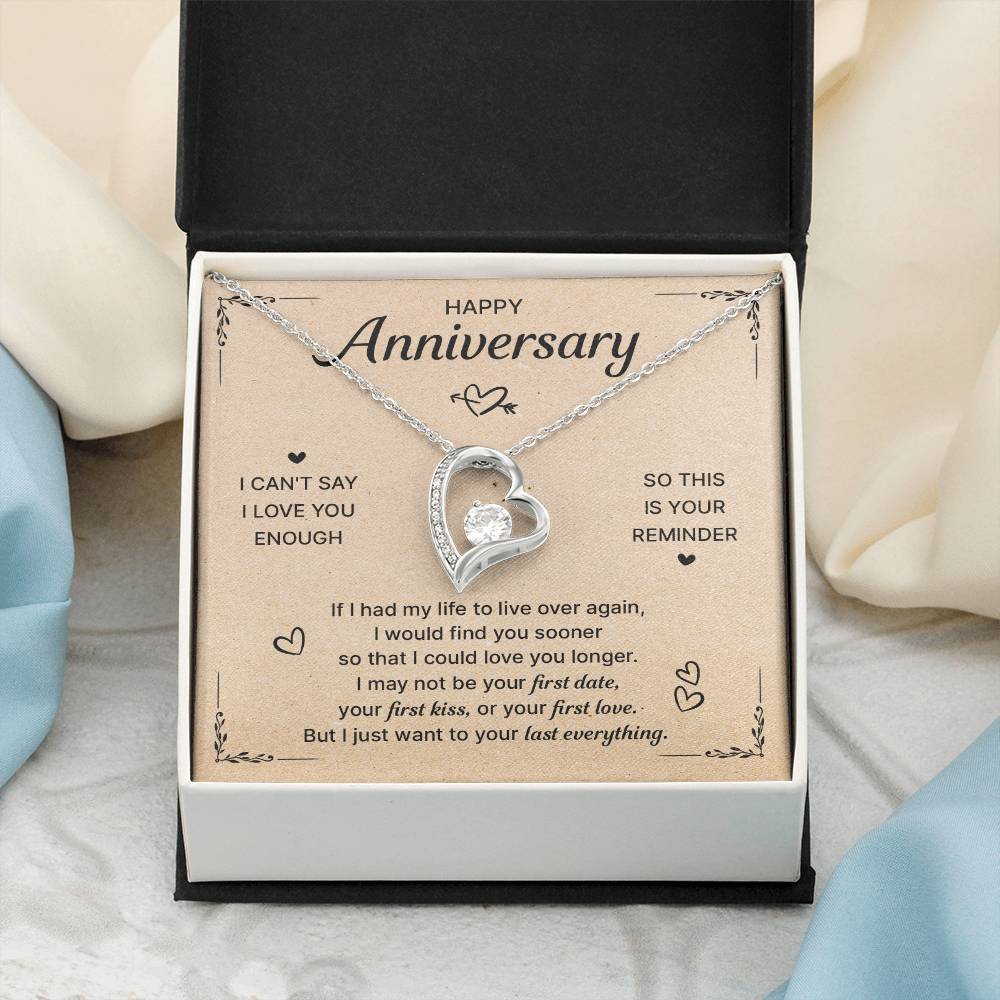 HAPPY ANNIVERSARY LAST EVERYTHING FOREVER LOVE NECKLACE