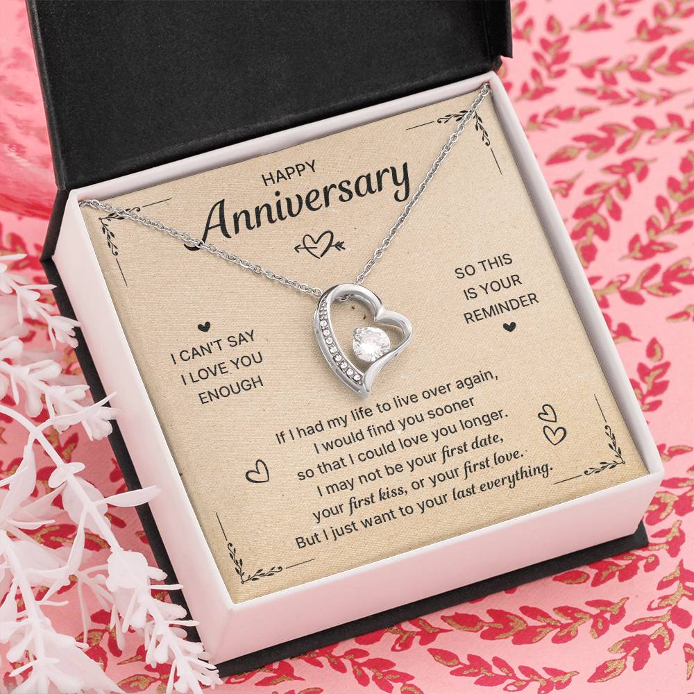 HAPPY ANNIVERSARY LAST EVERYTHING FOREVER LOVE NECKLACE