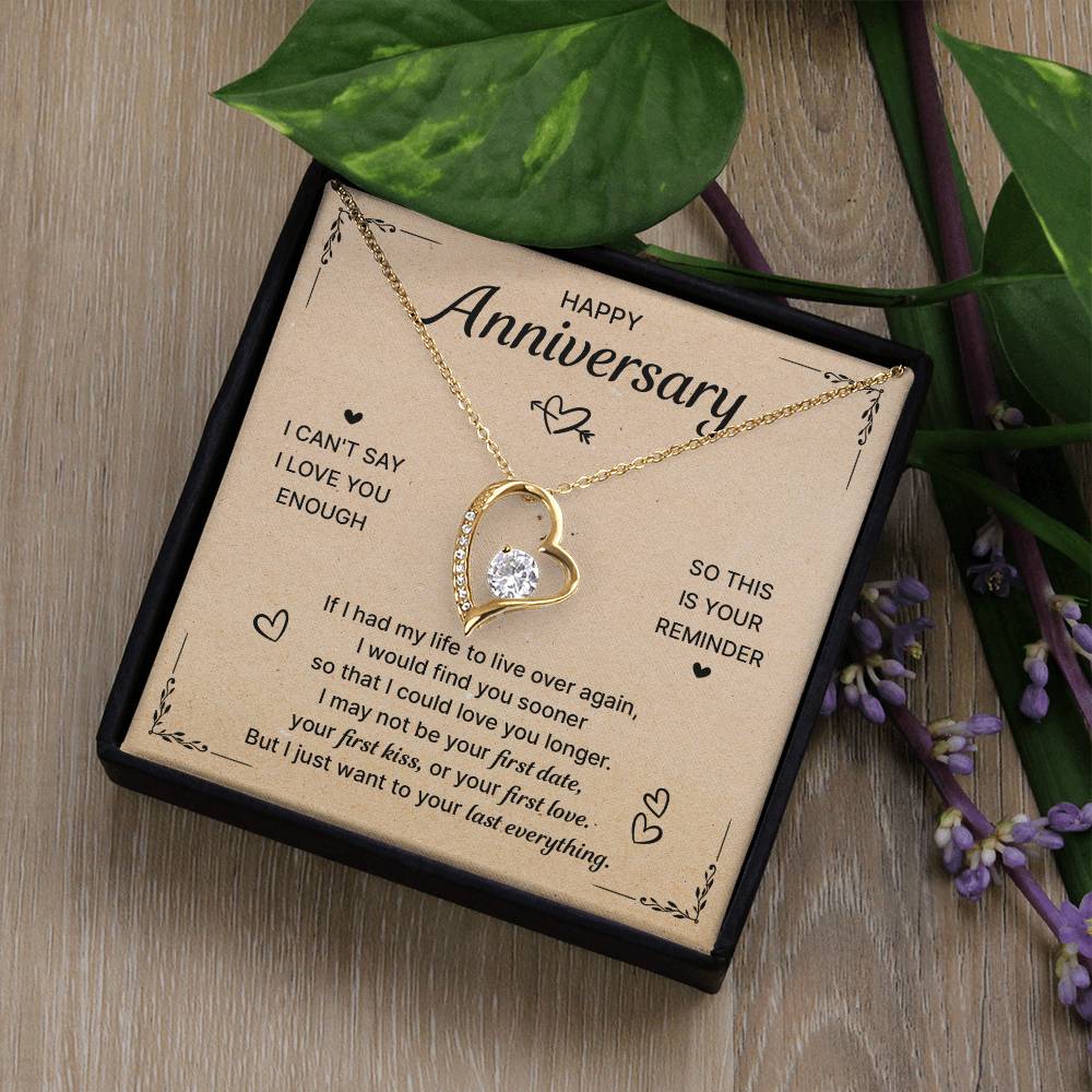 HAPPY ANNIVERSARY LAST EVERYTHING FOREVER LOVE NECKLACE
