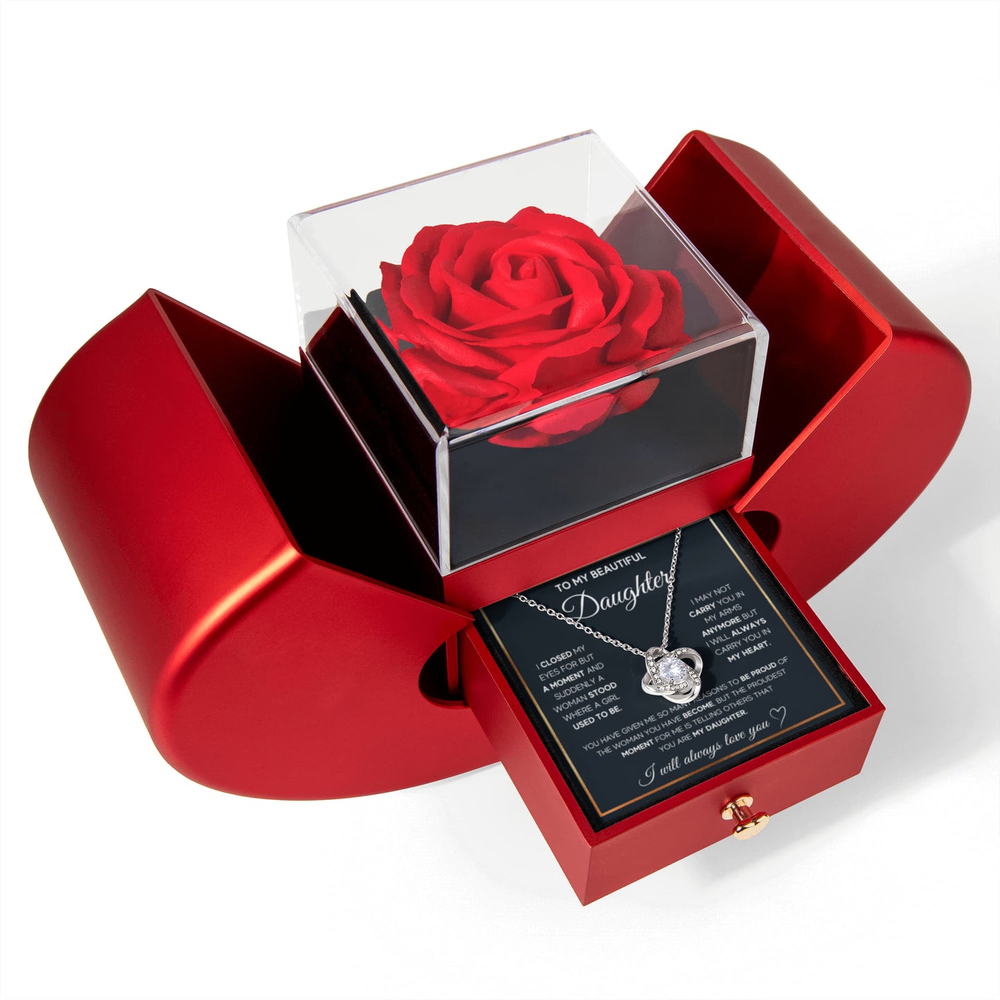 TO MY DAUGHTER PROUD KNOT HEART ROSE BOX