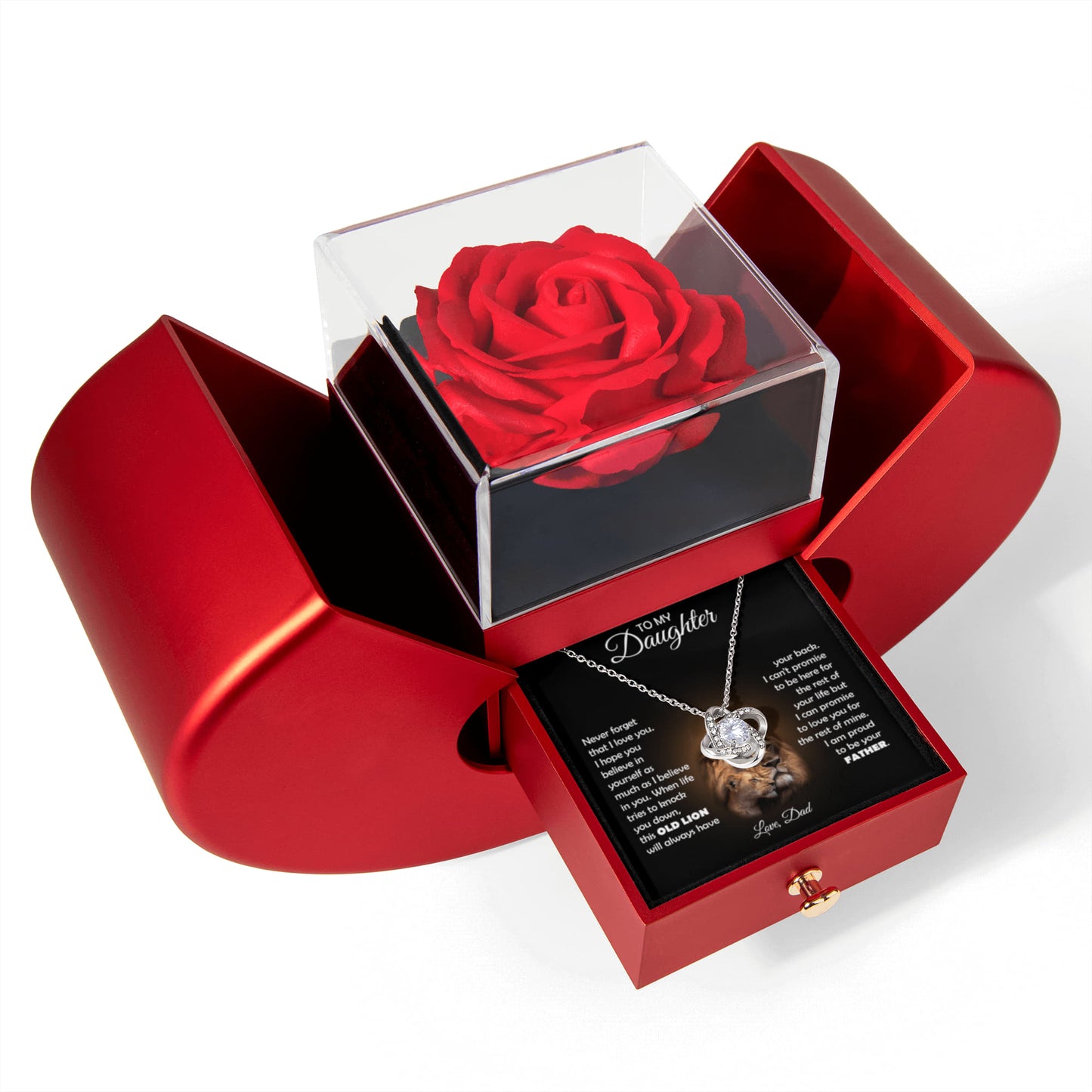 TO MY DAUGHTER THIS LION KNOT HEART ROSE BOX