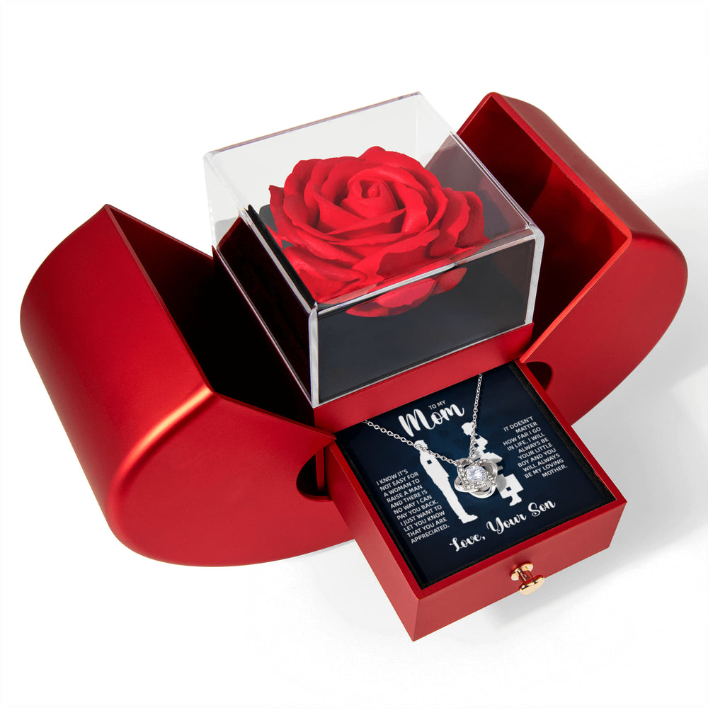 TO MY MOM LITTLE BOY BLUE KNOT HEART ROSE BOX