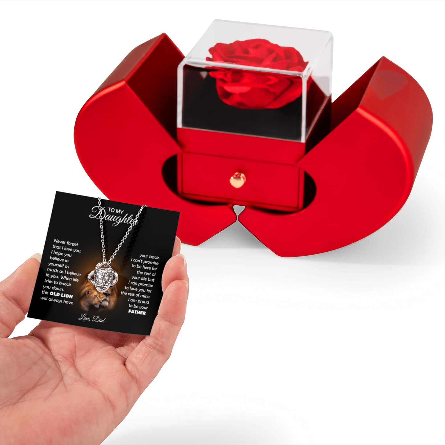 TO MY DAUGHTER THIS LION KNOT HEART ROSE BOX