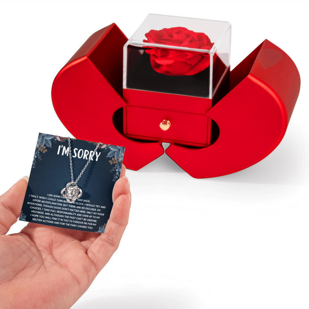 I'M SORRY POOR CHOICES LOVE KNOT NECKLACE HEART BOX GIFT SET