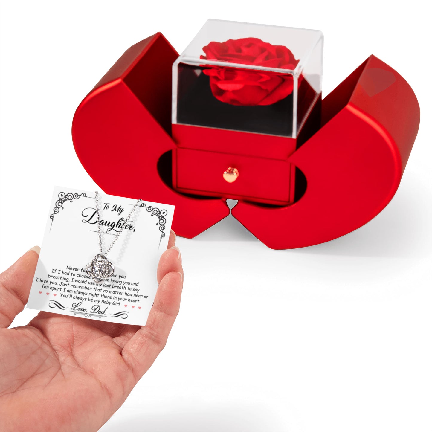 TO MY DAUGHTER BREATHING KNOT HEART ROSE BOX