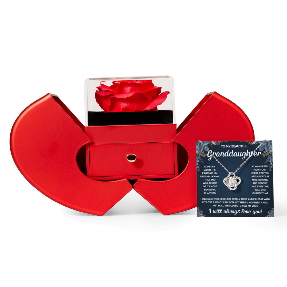 TO MY GRANDDAUGHTER SQUEEZED LOVE KNOT NECKLACE HEART BOX GIFT SET