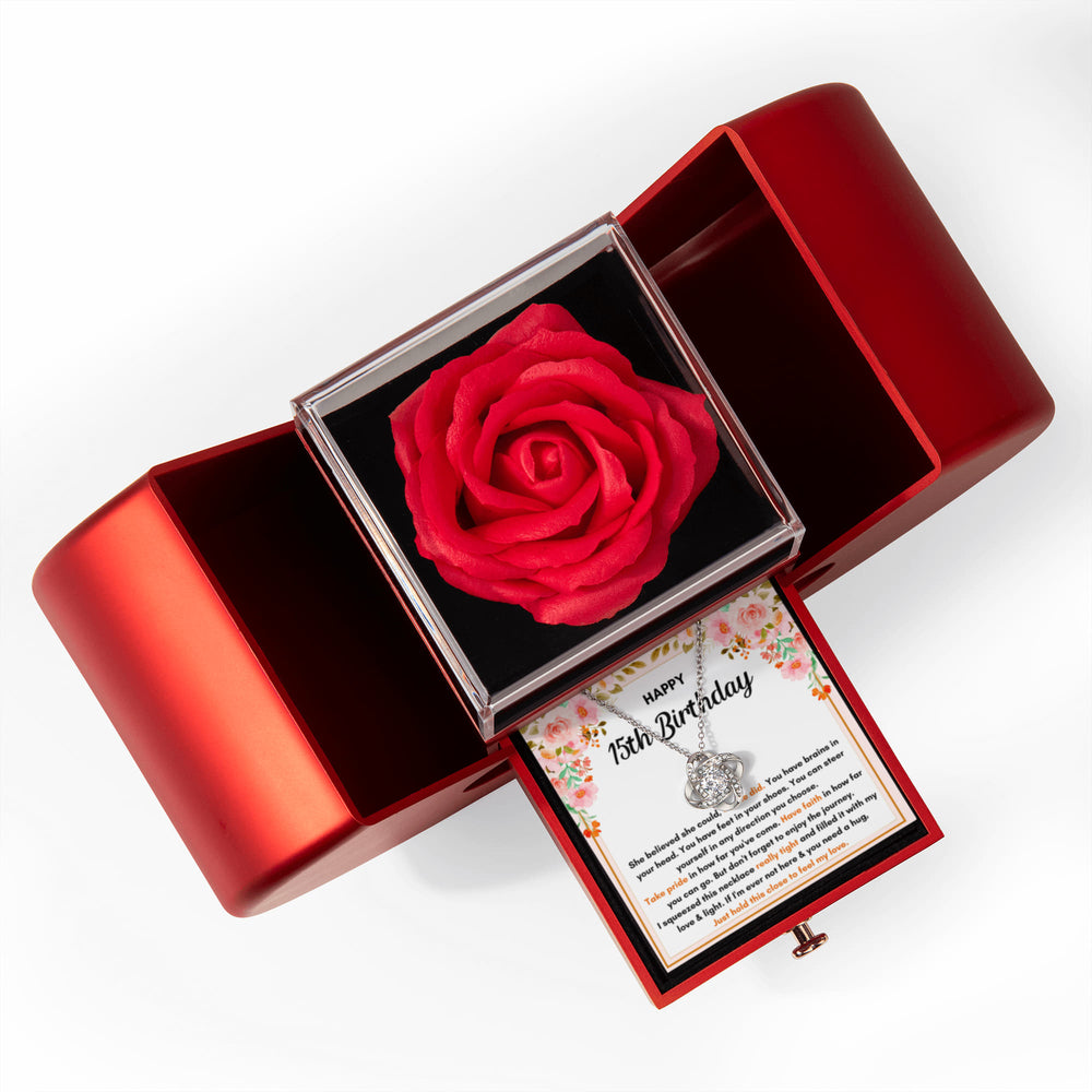 15TH BIRTHDAY SQUEEZED LOVE KNOT NECKLACE HEART BOX GIFT SET
