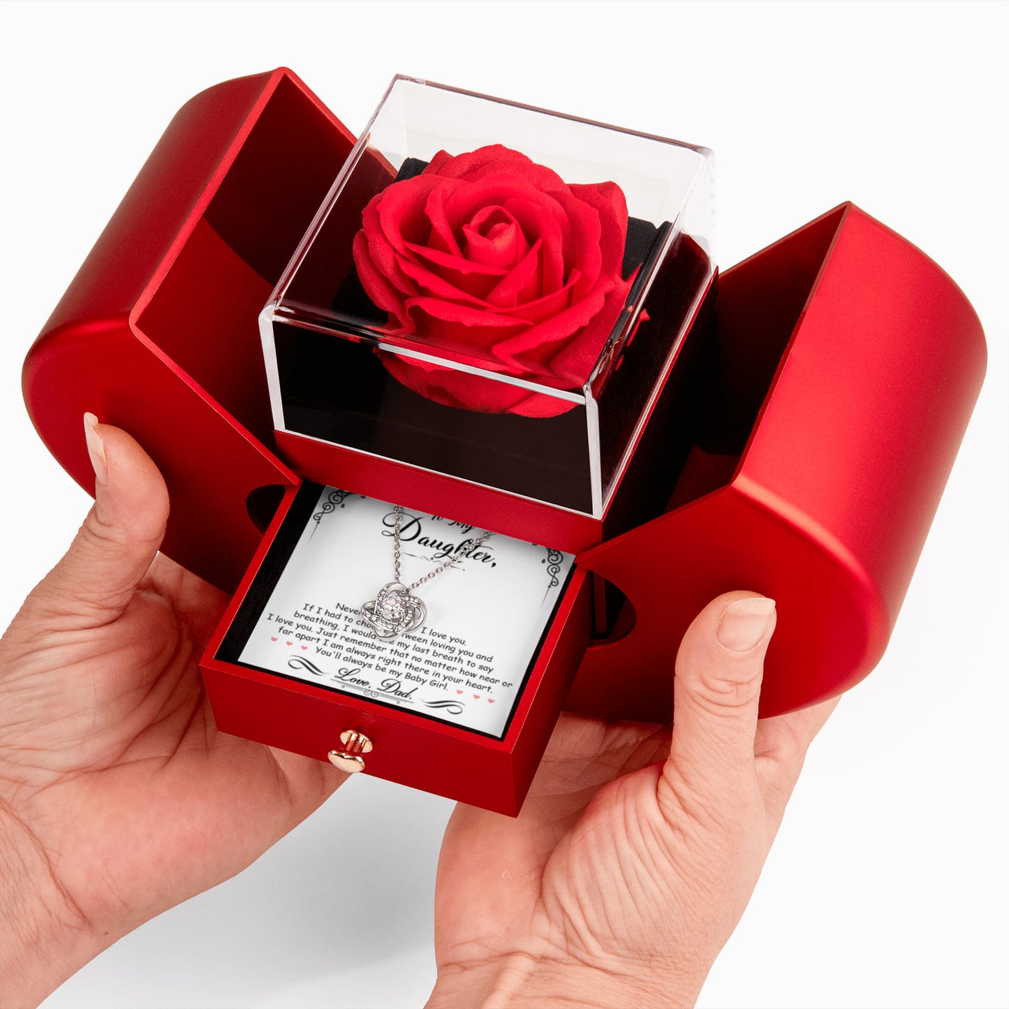 TO MY DAUGHTER BREATHING KNOT HEART ROSE BOX