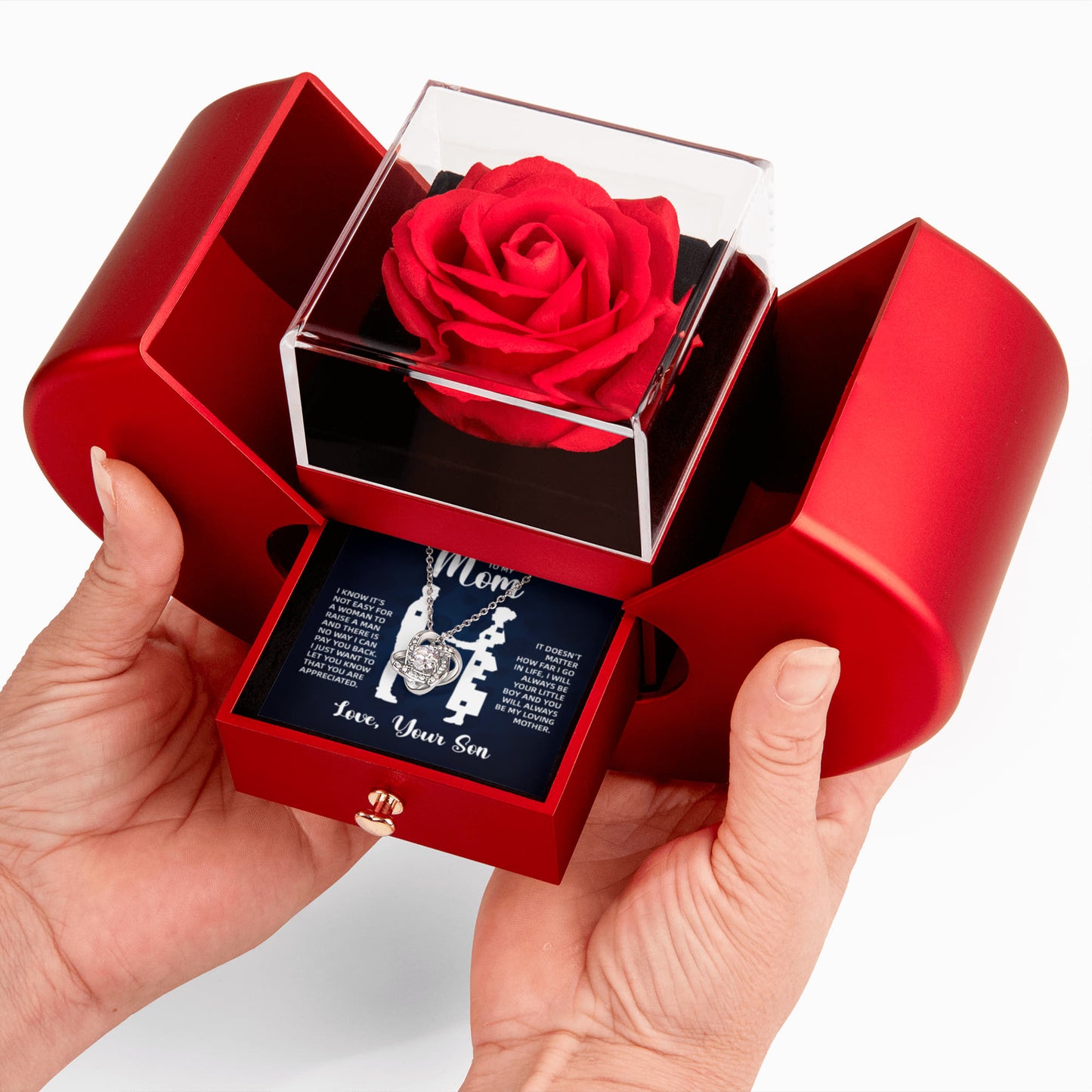 TO MY MOM LITTLE BOY BLUE KNOT HEART ROSE BOX
