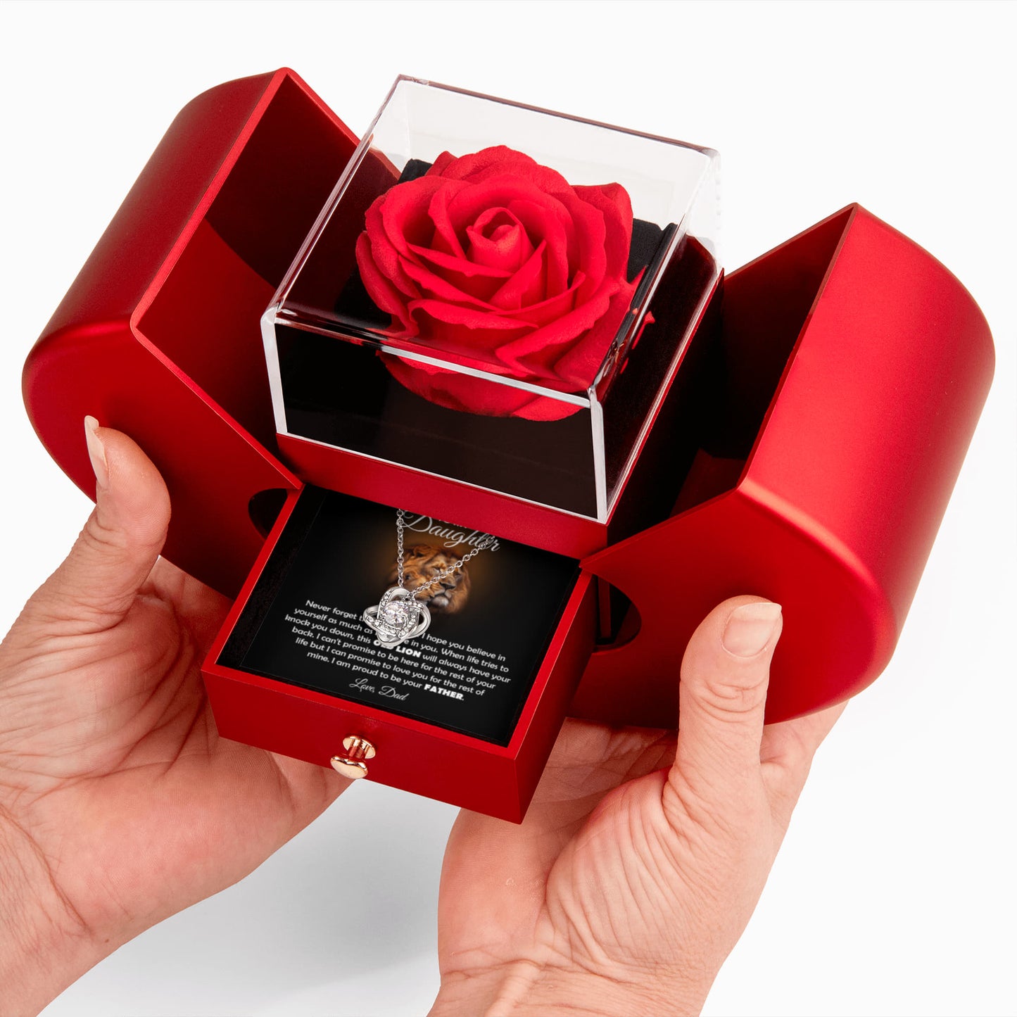 TO MY DAUGHTER OLD LION KNOT HEART ROSE BOX