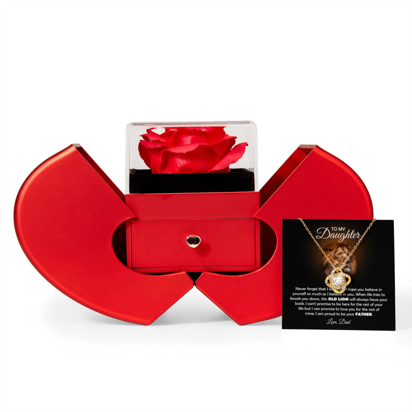 TO MY DAUGHTER OLD LION KNOT HEART ROSE BOX