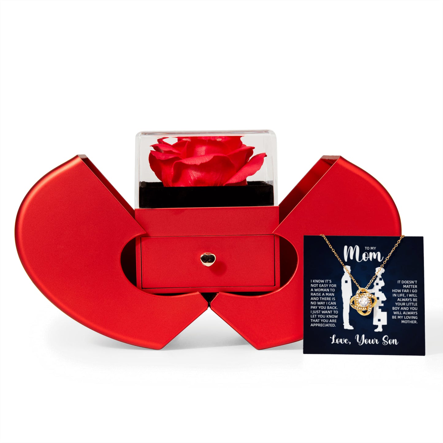 TO MY MOM LITTLE BOY BLUE KNOT HEART ROSE BOX