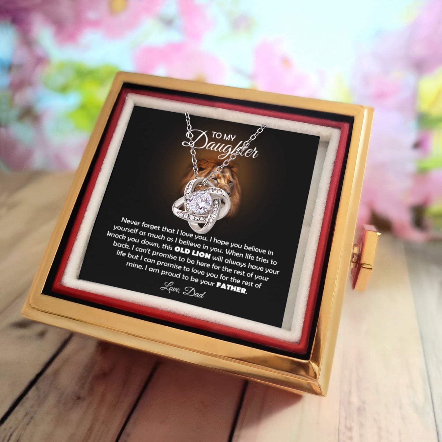 Old Lion Custom Name - Daughter Birthday Necklace with Rose Box