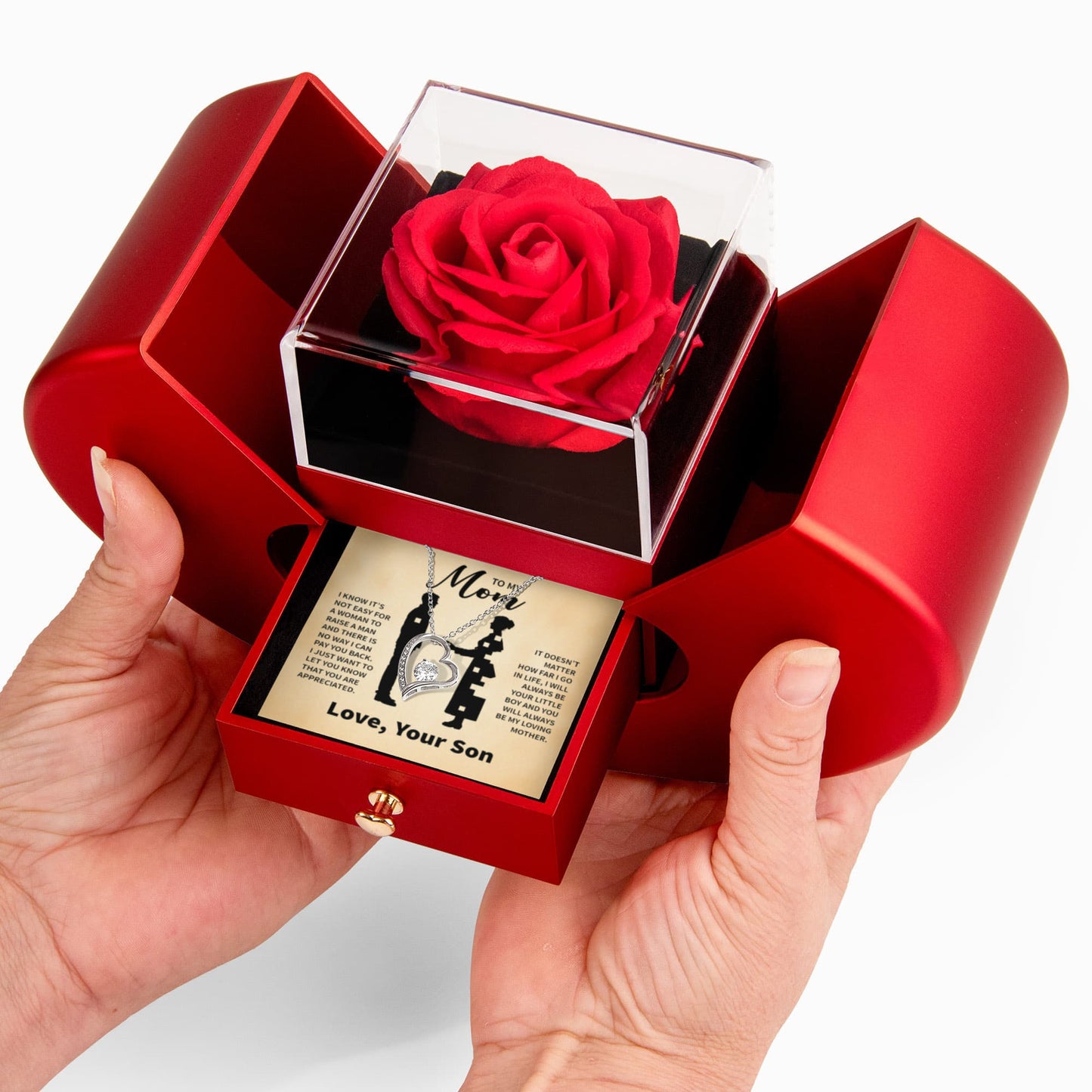 TO MY MOM MY LOVING MOTHER FOREVER LOVE HEART ROSE BOX