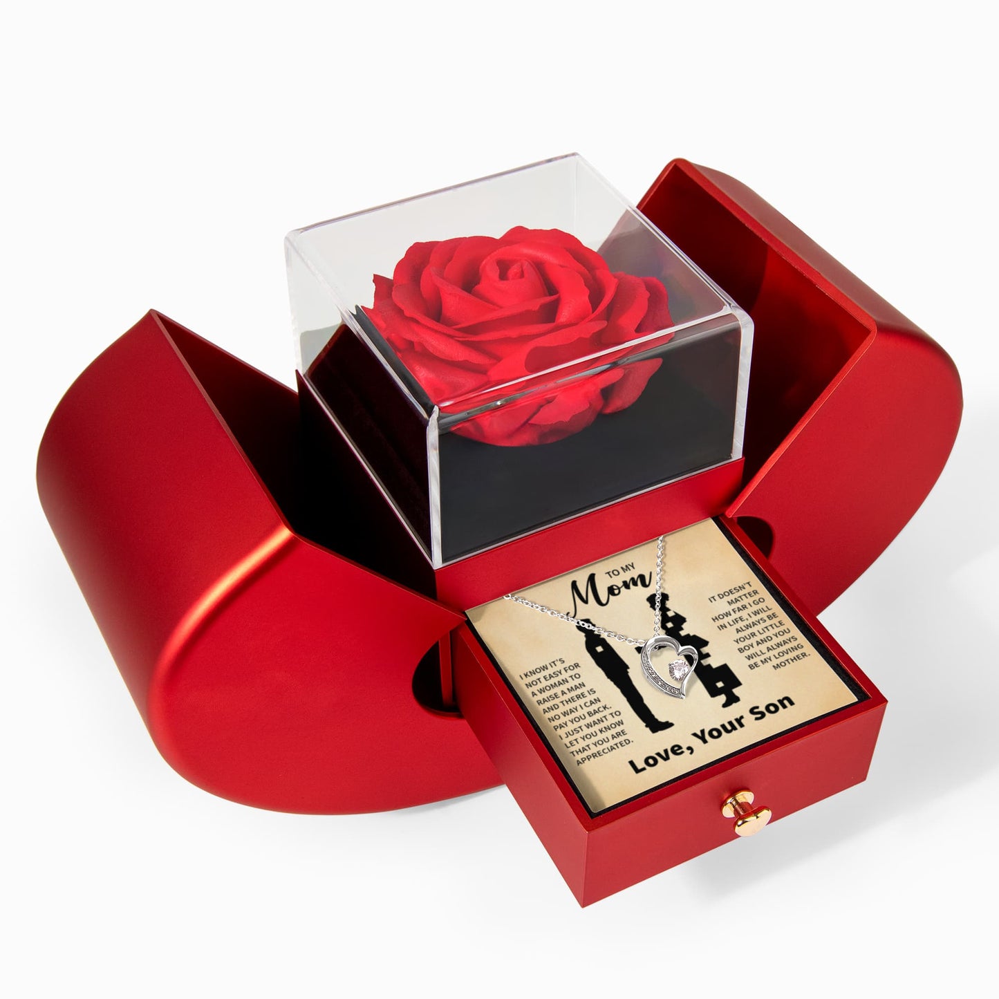 TO MY MOM MY LOVING MOTHER FOREVER LOVE HEART ROSE BOX