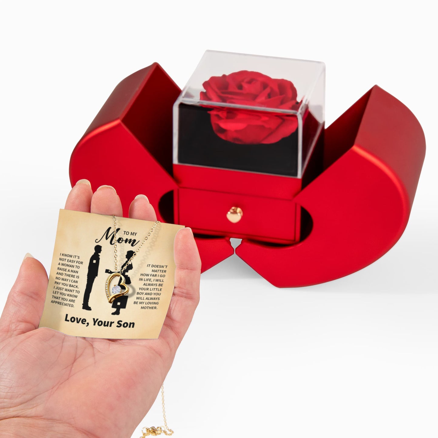 TO MY MOM MY LOVING MOTHER FOREVER LOVE HEART ROSE BOX