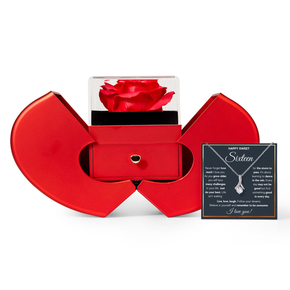 HAPPY SWEET SIXTEEN RAIN ALLURING NECKLACE HEART BOX GIFT SET