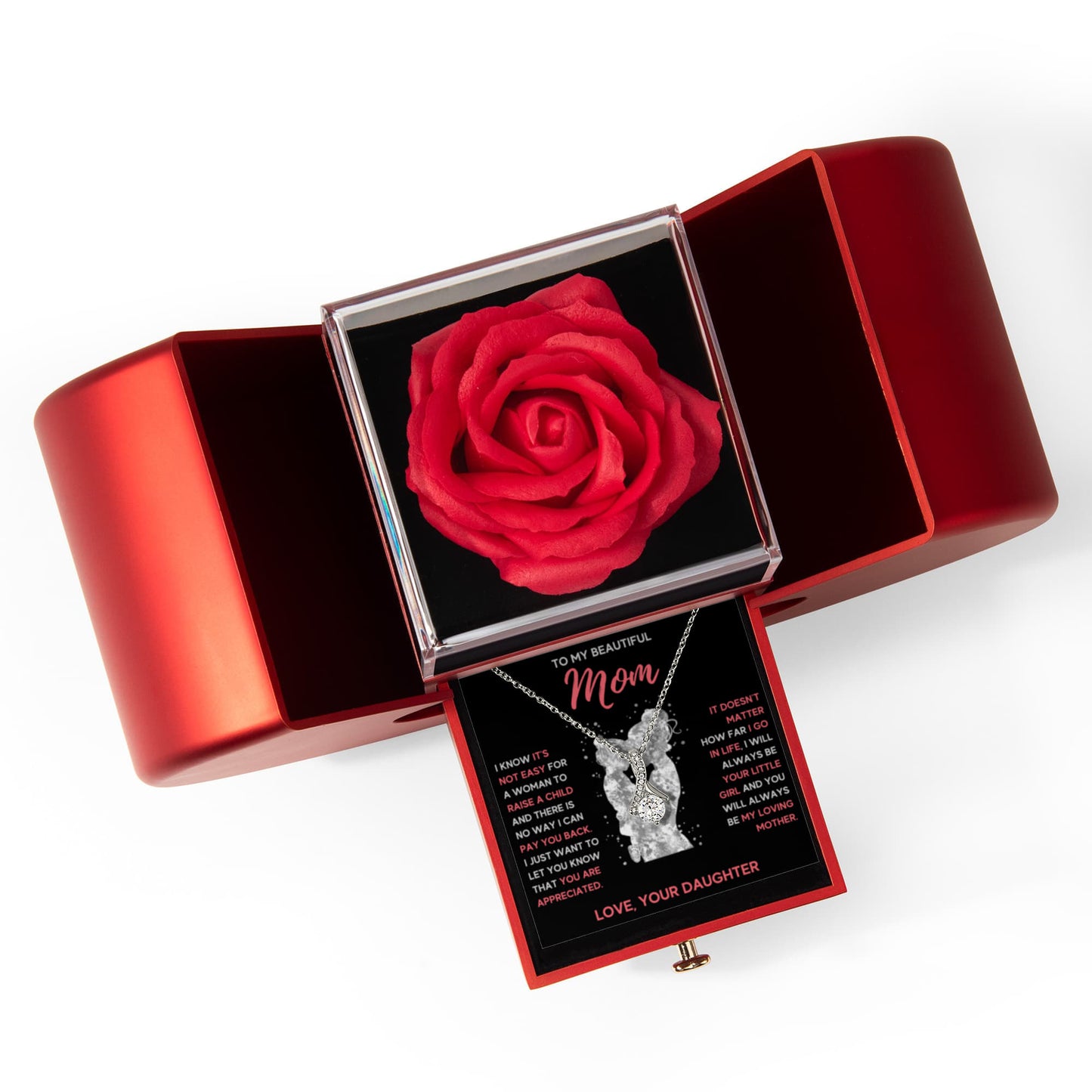TO MY BEAUTIFUL MOM LITTLE GIRL ALLURING HEART ROSE BOX