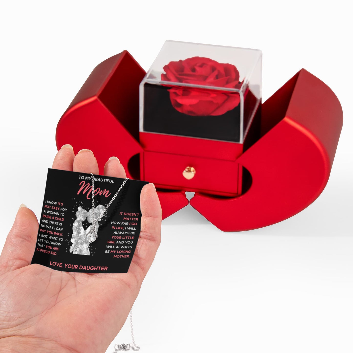 TO MY BEAUTIFUL MOM LITTLE GIRL ALLURING HEART ROSE BOX
