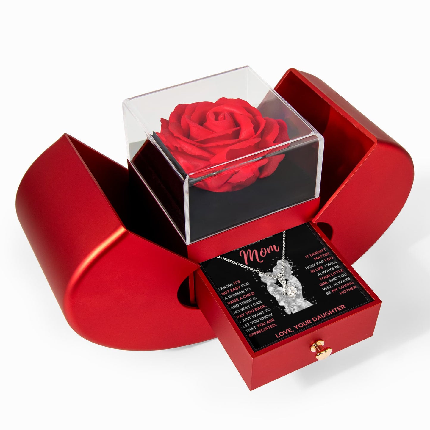 TO MY BEAUTIFUL MOM LITTLE GIRL ALLURING HEART ROSE BOX