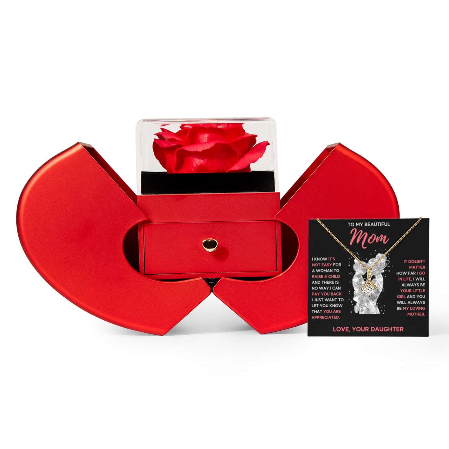 TO MY BEAUTIFUL MOM LITTLE GIRL ALLURING HEART ROSE BOX
