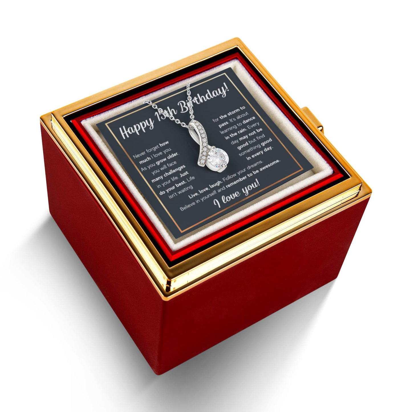 HAPPY 15TH BIRTHDAY RAIN ALLURING NECKLACE ROSE BOX GIFT SET