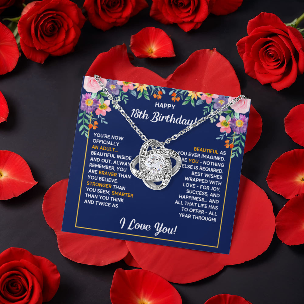 18TH BIRTHDAY WRAPPED LOVE KNOT NECKLACE ROSE BOX GIFT SET