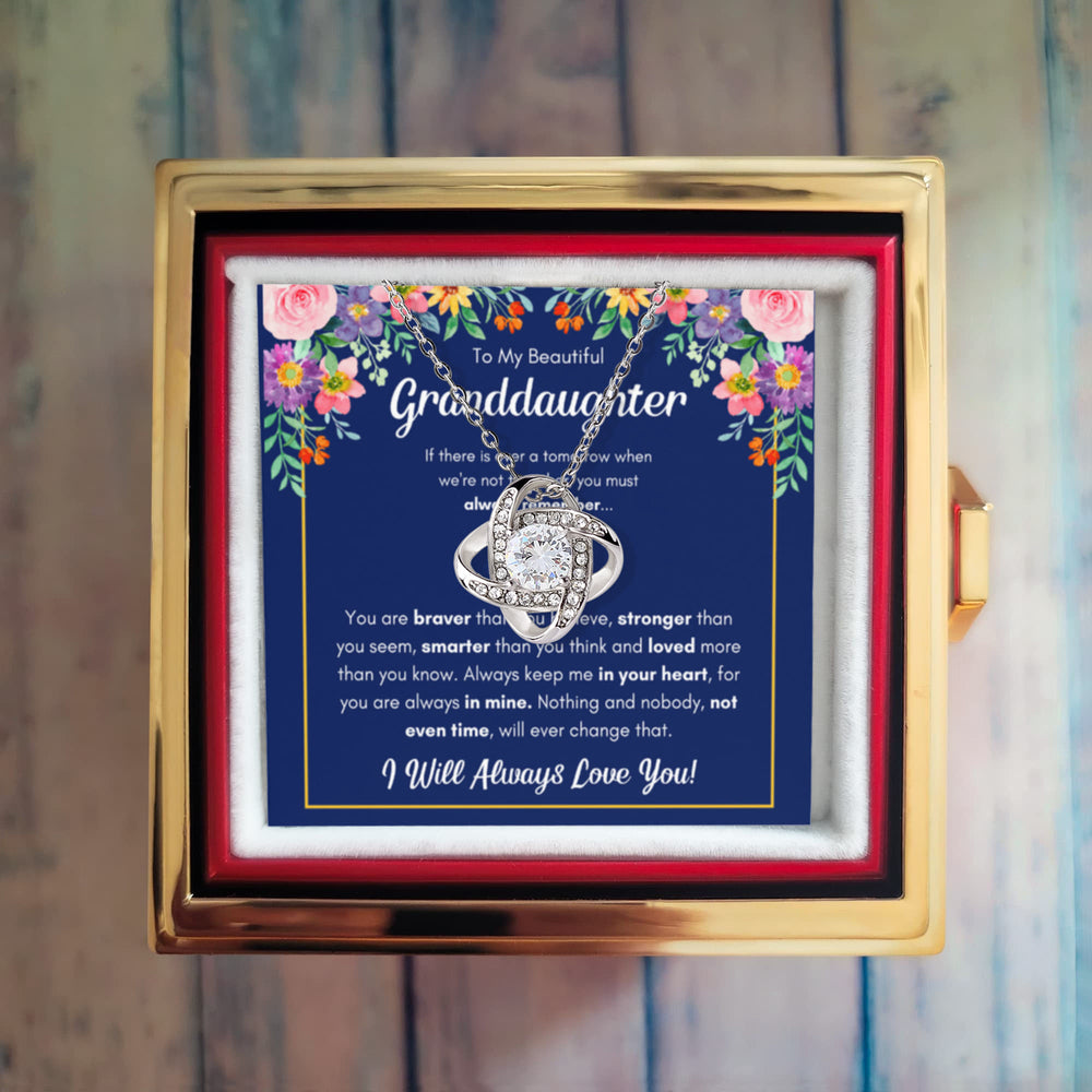 TO MY GRANDDAUGHTER BRAVER LOVE KNOT NECKLACE ROSE BOX GIFT SET