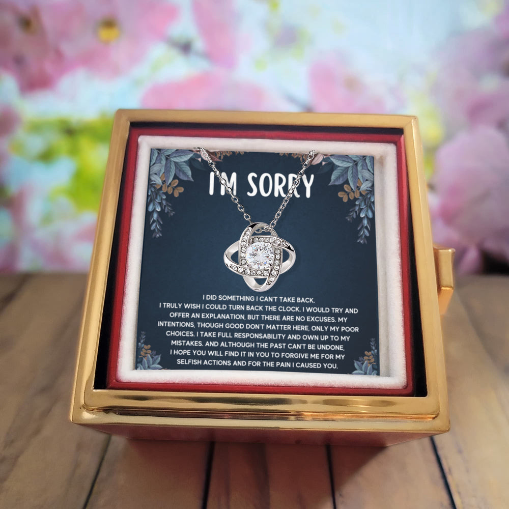 I'M SORRY POOR CHOICES LOVE KNOT NECKLACE ROSE BOX GIFT SET