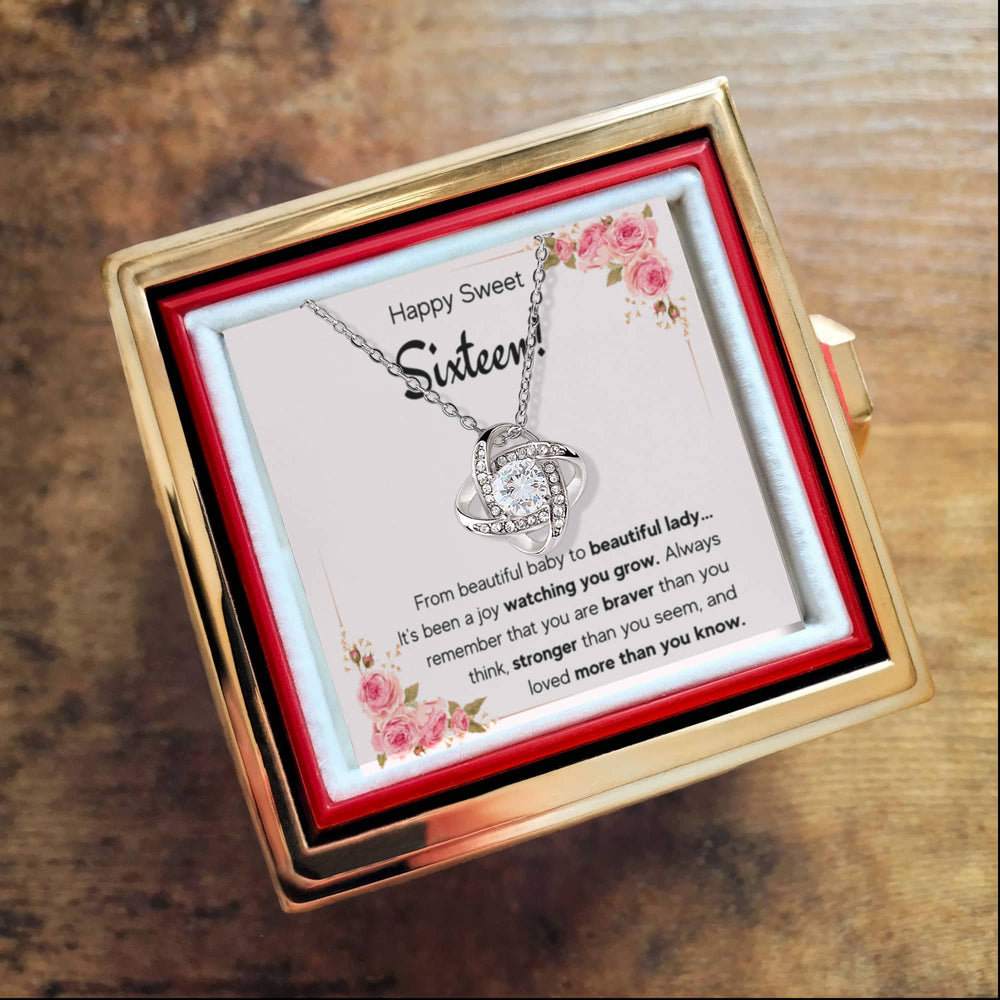 HAPPY SWEET SIXTEEN JOY LOVE KNOT NECKLACE ROSE BOX GIFT SET