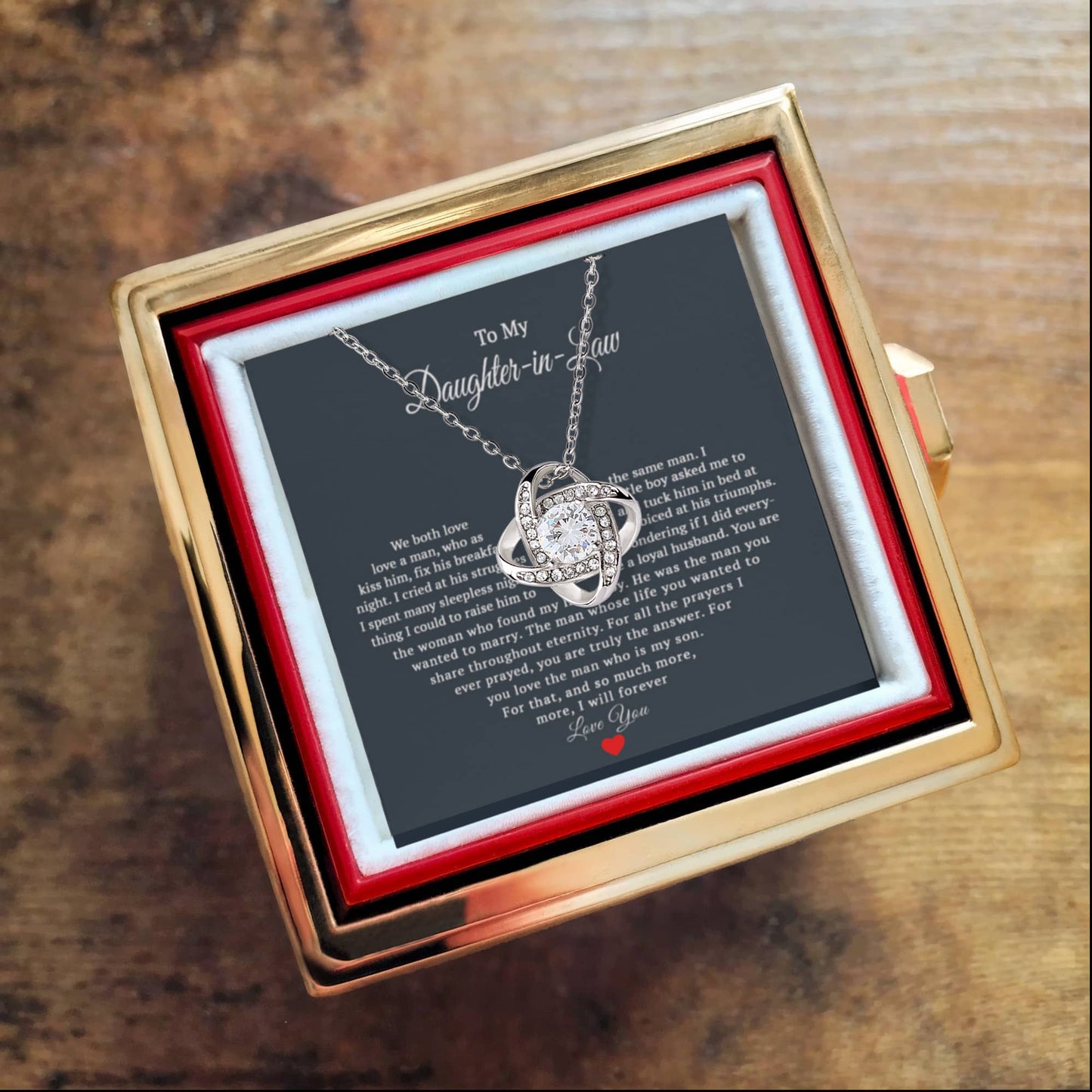 TO MY DAUGHTER IN LAW PRAYERS LOVE KNOT NECKLACE ROSE BOX GIFT SET