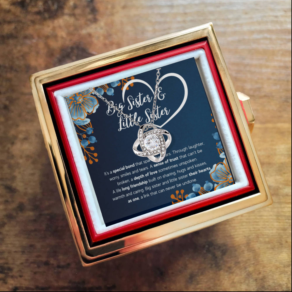TO MY SISTER BOND KNOT NECKLACE ROSE BOX GIFT SET