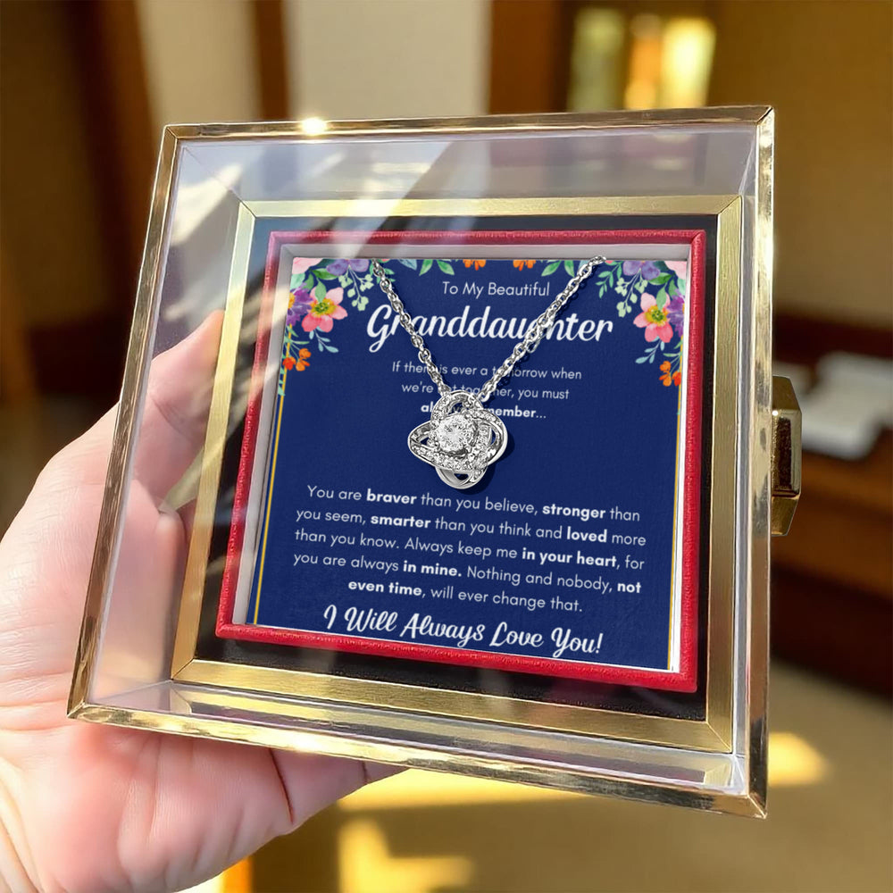 TO MY GRANDDAUGHTER BRAVER LOVE KNOT NECKLACE ROSE BOX GIFT SET