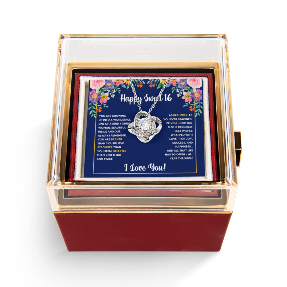SWEET 16 WRAPPED LOVE KNOT NECKLACE ROSE BOX GIFT SET