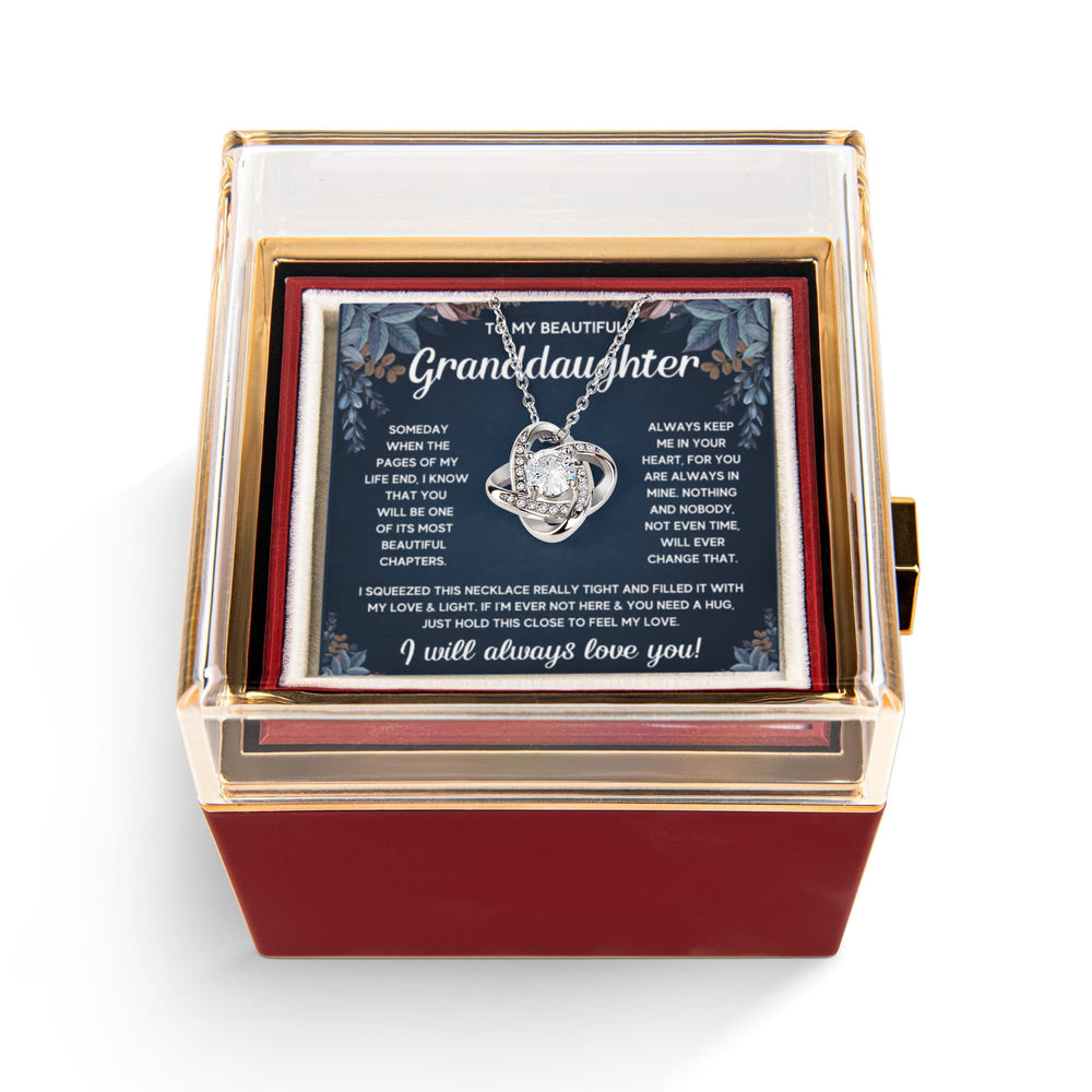 TO MY GRANDDAUGHTER SQUEEZED LOVE KNOT NECKLACE ROSE BOX GIFT SET