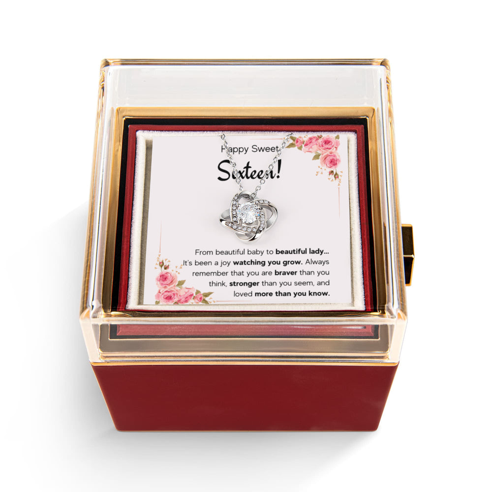 HAPPY SWEET SIXTEEN JOY LOVE KNOT NECKLACE ROSE BOX GIFT SET