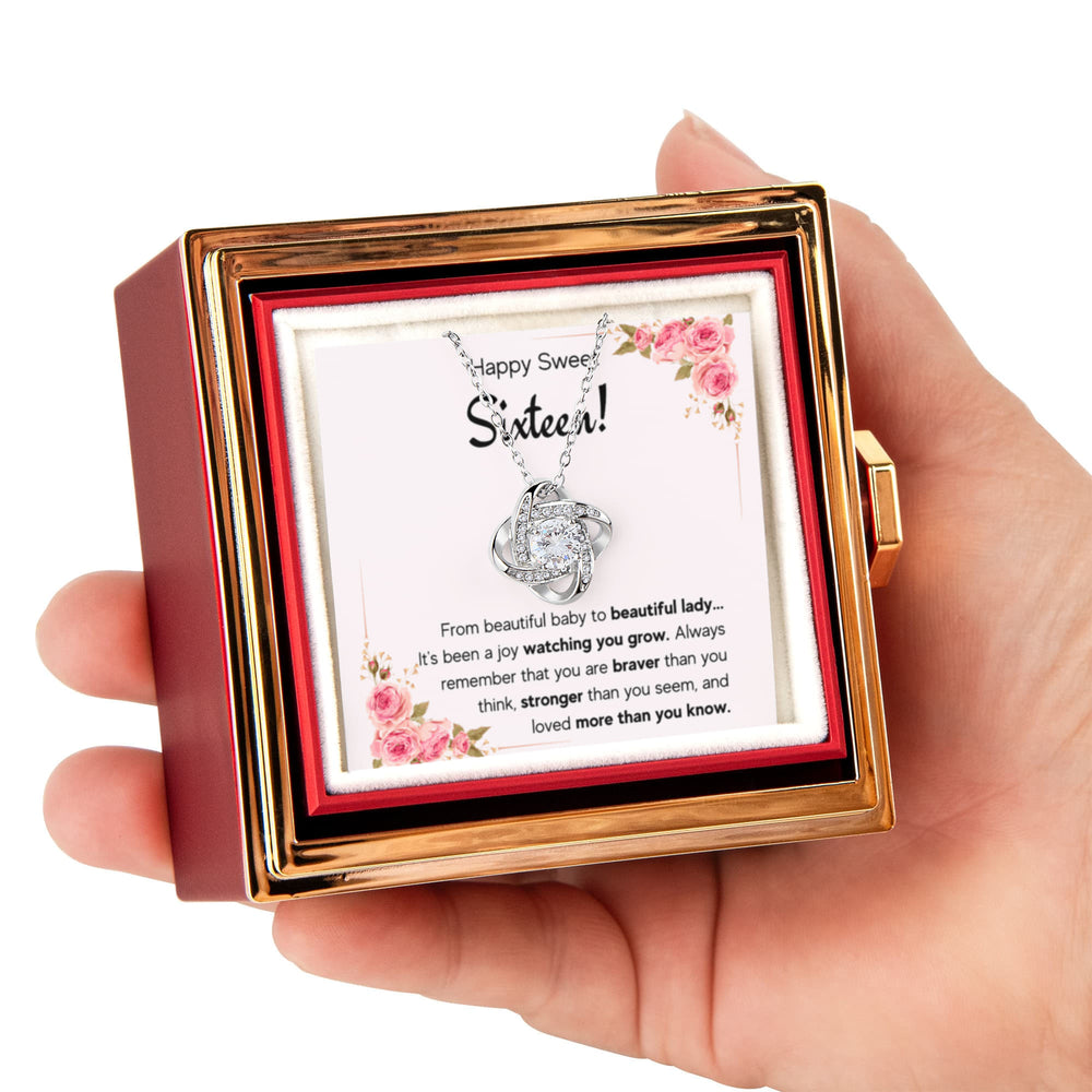 HAPPY SWEET SIXTEEN JOY LOVE KNOT NECKLACE ROSE BOX GIFT SET