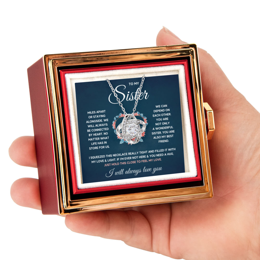 TO MY SISTER SQUEEZED LOVE KNOT NECKLACE ROSE BOX GIFT SET