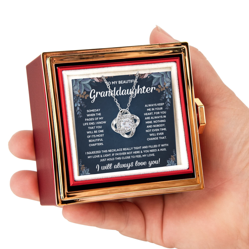 TO MY GRANDDAUGHTER SQUEEZED LOVE KNOT NECKLACE ROSE BOX GIFT SET