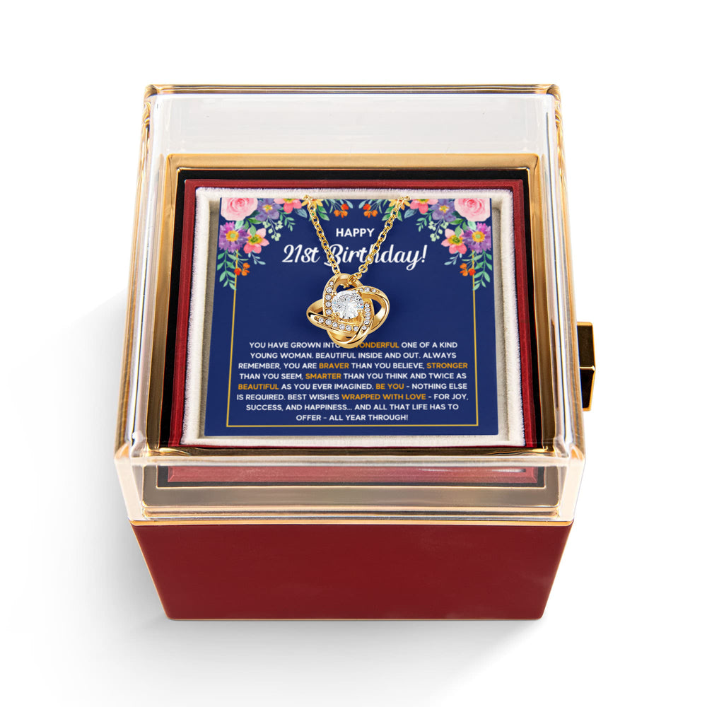 21ST BIRTHDAY WRAPPED LOVE KNOT NECKLACE ROSE BOX GIFT SET