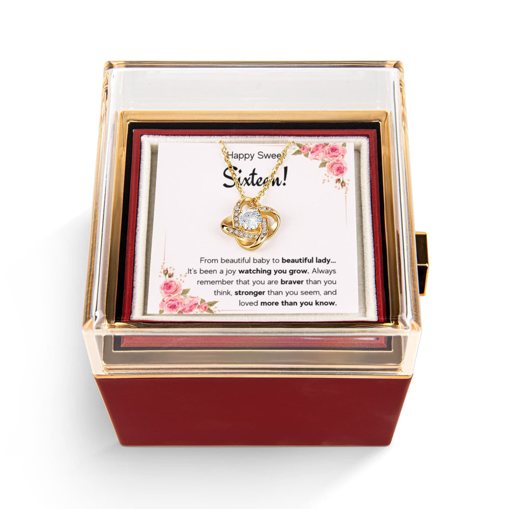 HAPPY SWEET SIXTEEN JOY LOVE KNOT NECKLACE ROSE BOX GIFT SET