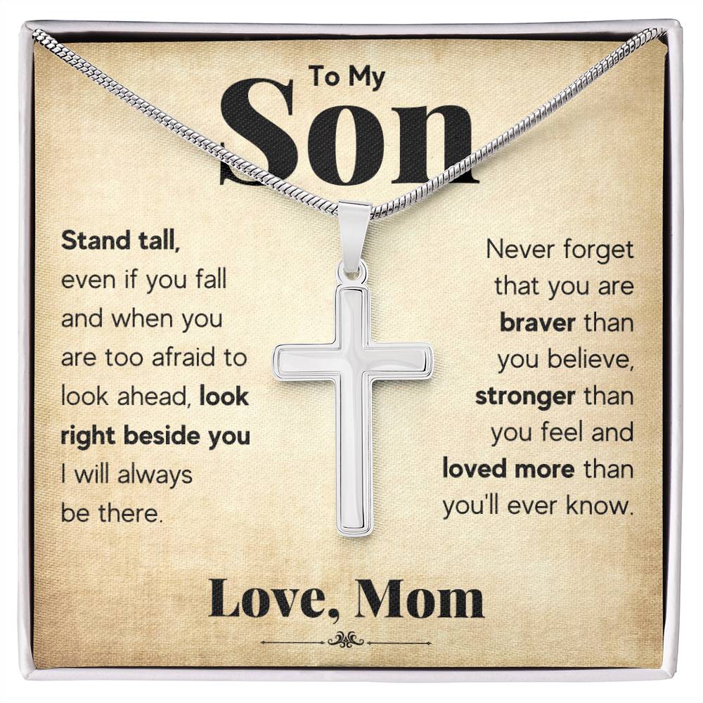 TO MY SON STAND TALL CROSS NECKLACE GIFT SET