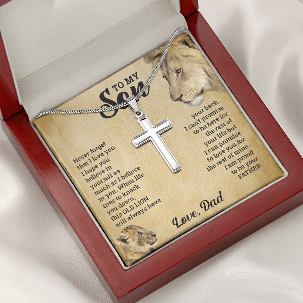 TO MY SON THIS OLD LION CROSS NECKLACE GIFT SET