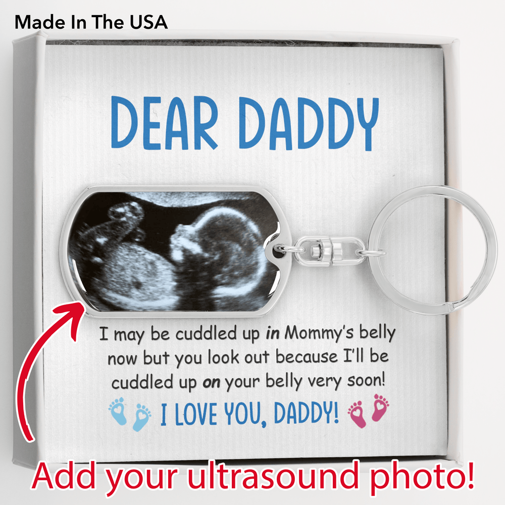 Dear Daddy, Photo Upload Dog Tag, Cuddled Up in Belly