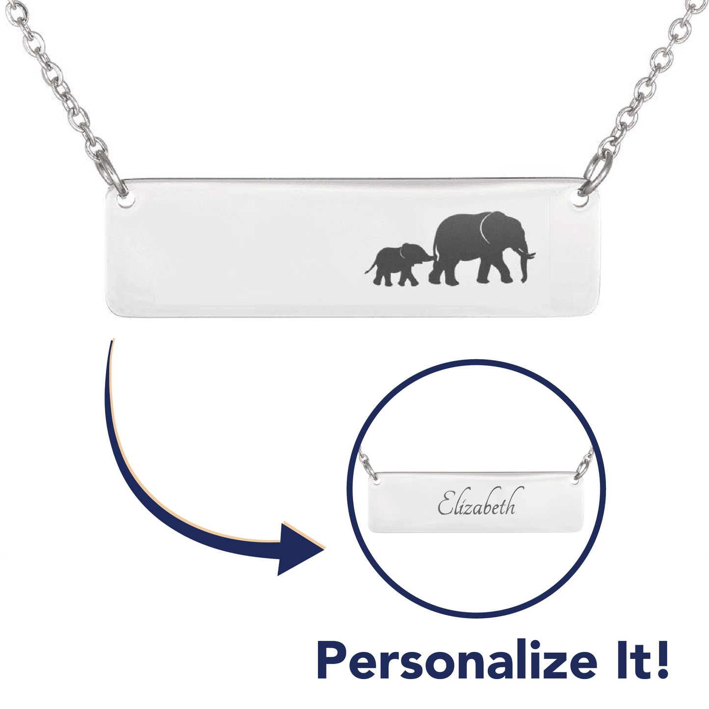 Personalized Mama Elephant + 1 Baby - Necklace