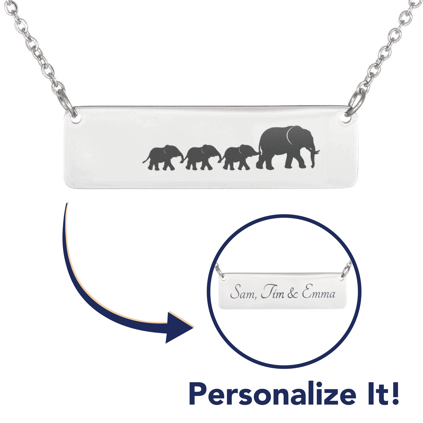 Personalized Mama Elephant + 3 Babies - Necklace