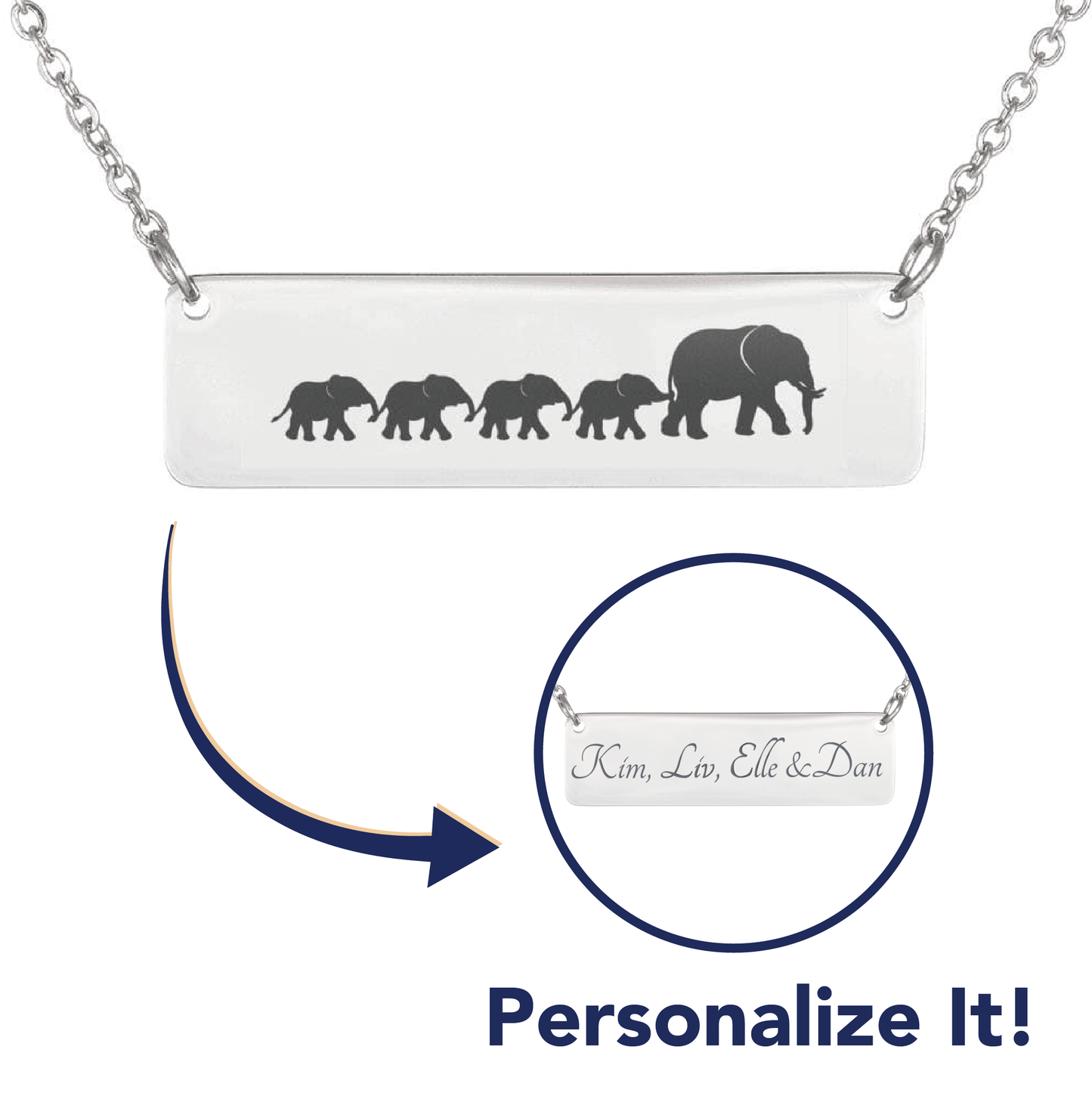 Personalized Mama Elephant + 4 Babies - Necklace