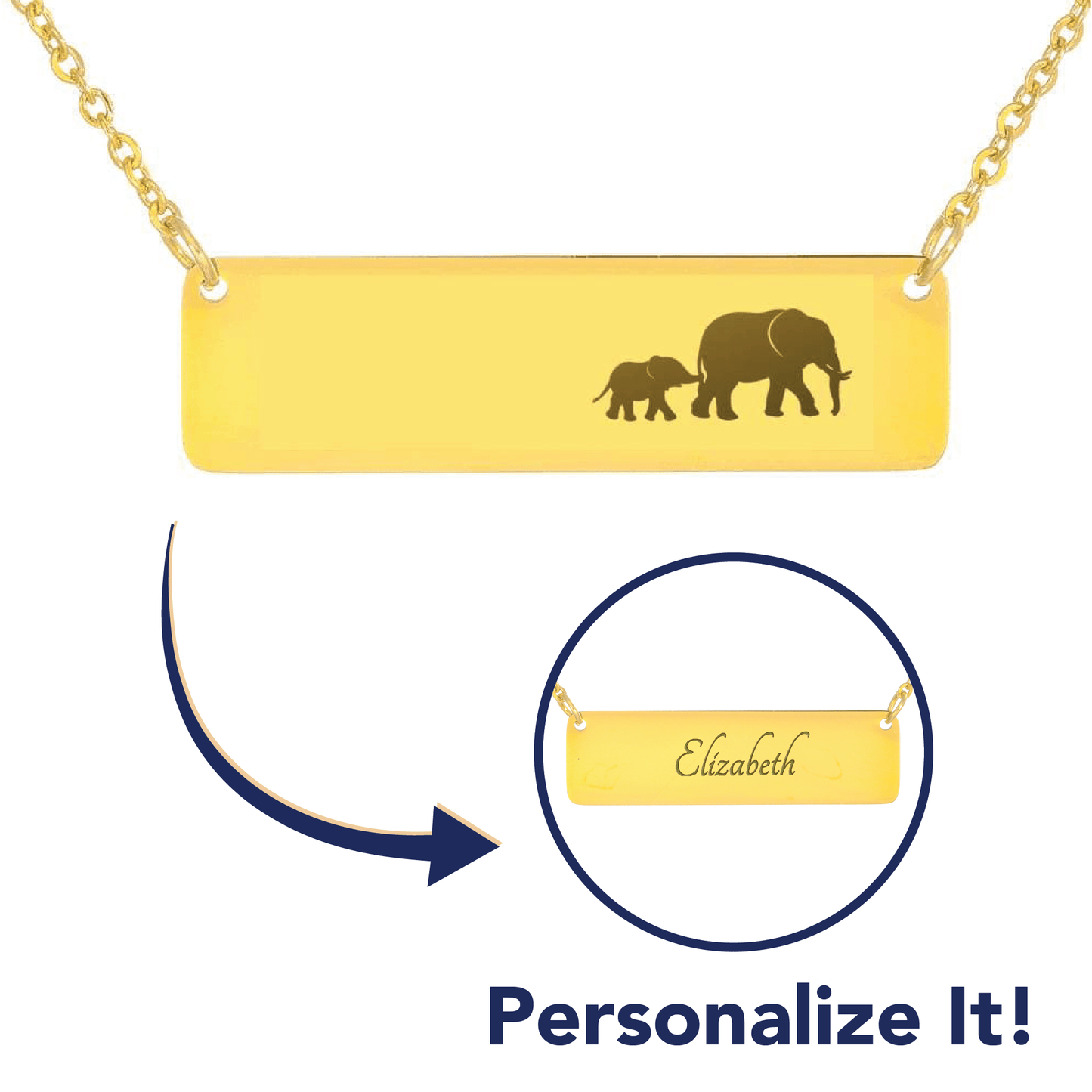 Personalized Mama Elephant + 1 Baby - Necklace