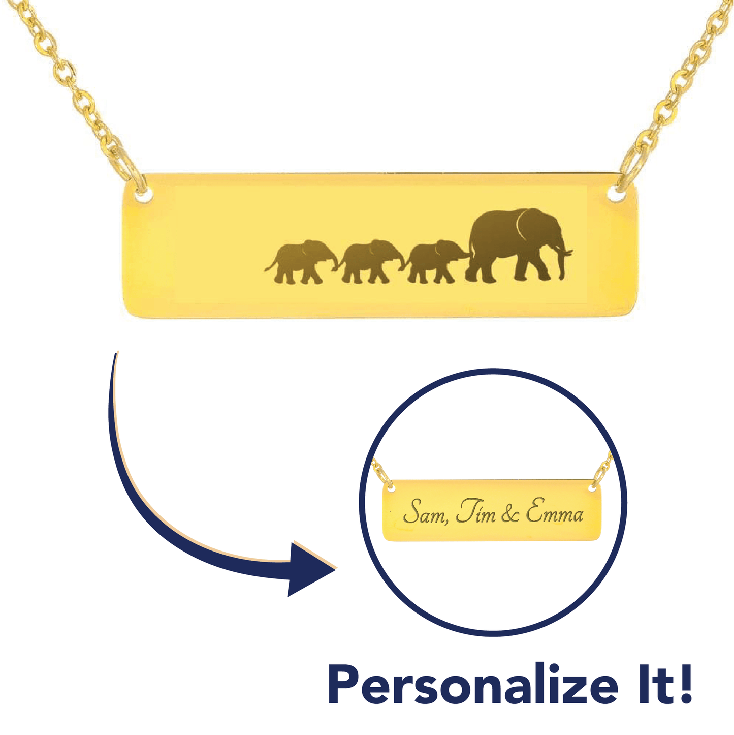 Personalized Mama Elephant + 3 Babies - Necklace
