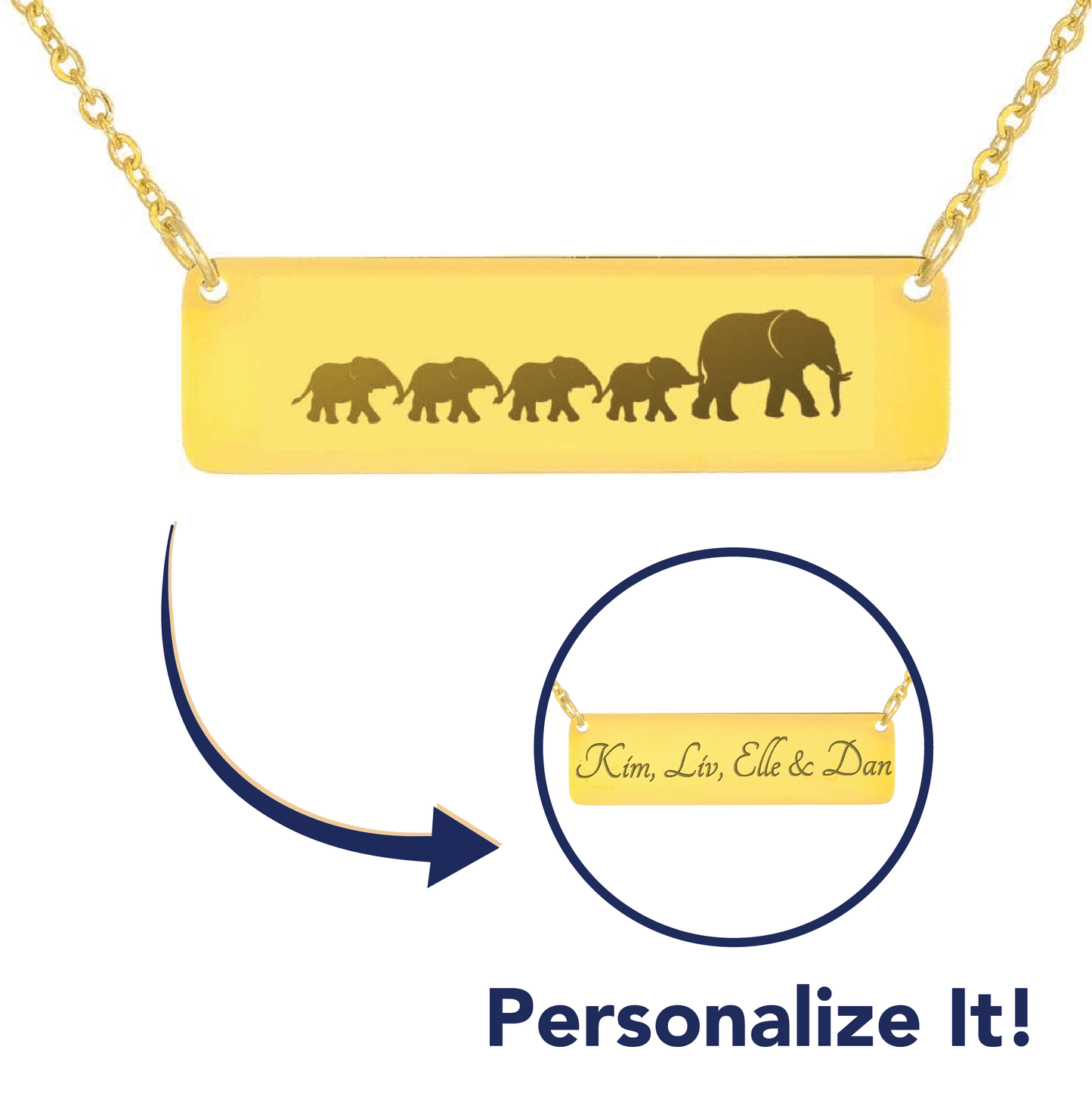 Personalized Mama Elephant + 4 Babies - Necklace